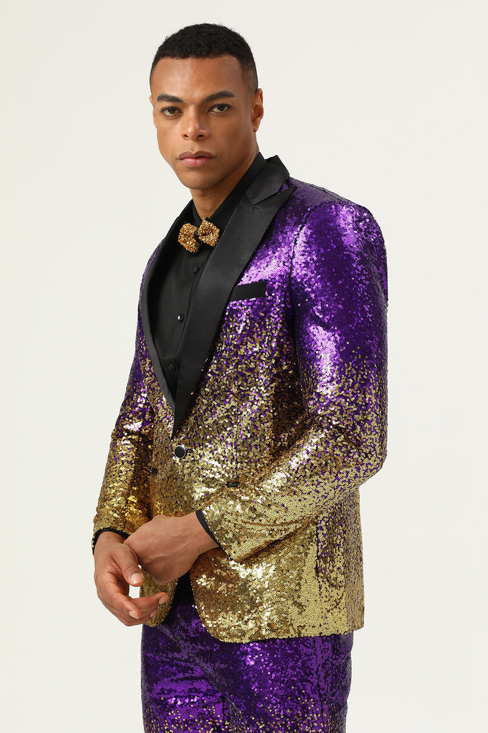 Menn 2 Piece Ombre paljetter Purple Slim Fit Notched Lapel Prom Dresser