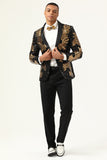 2 Piece Black og Gold Jacquard paljetter menn Prom Suits