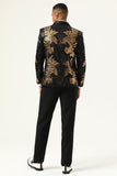 2 Piece Black og Gold Jacquard paljetter menn Prom Suits