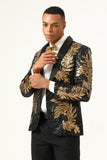 2 Piece Black og Gold Jacquard paljetter menn Prom Suits