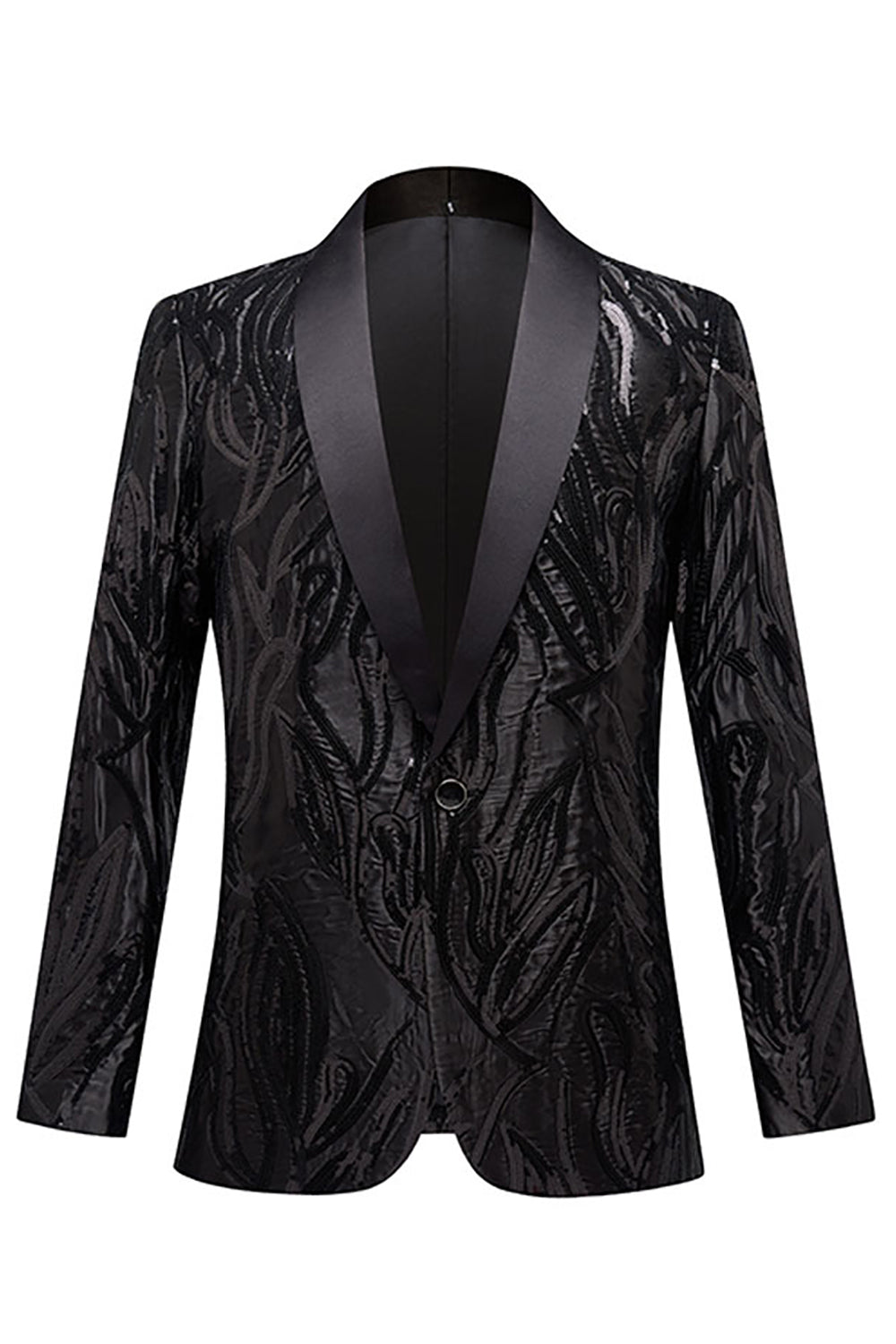 svart jacquard en knapp menn blazer