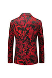 rød hakket lapel jacquard prom blazer