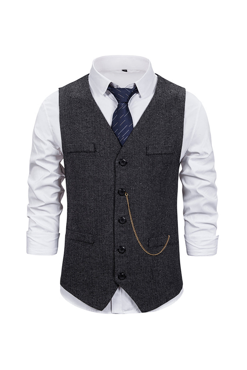V Neck Single Breasted menns grå casual vest