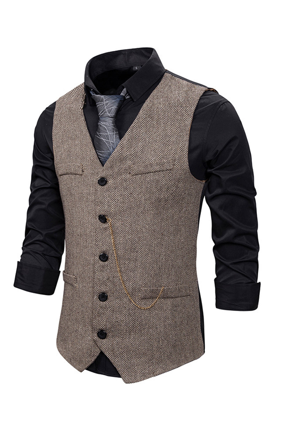 V Neck Single Breasted menns grå casual vest