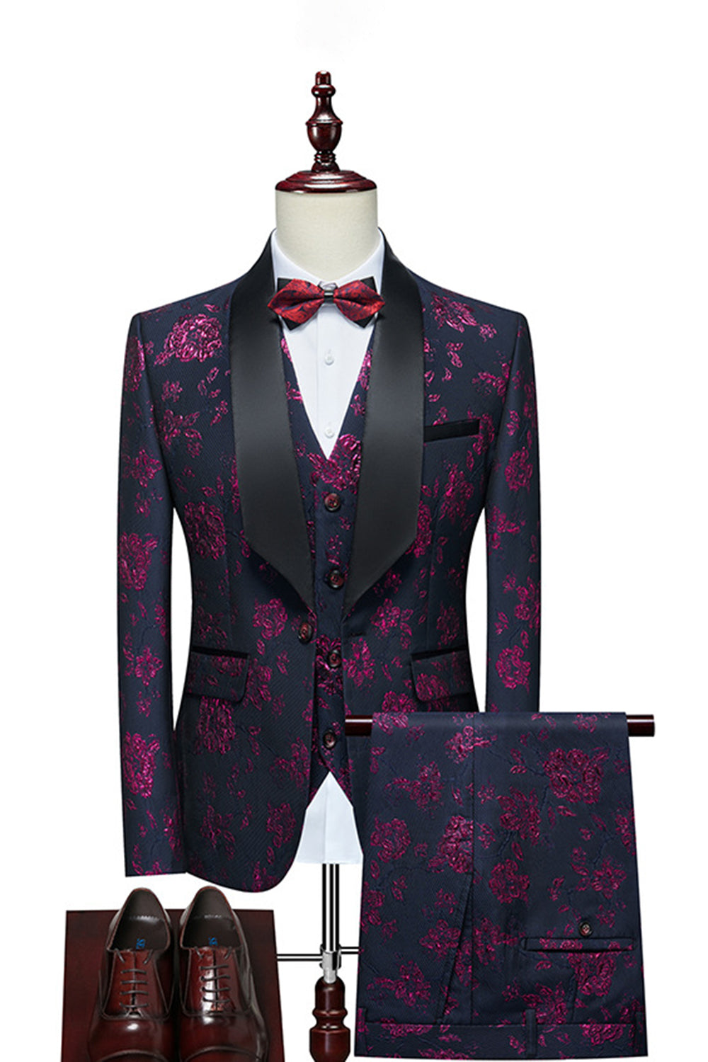 Red Jacquard Shawl Lapel 3 stykker menns dresser