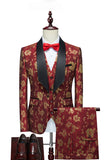 Red Jacquard Shawl Lapel 3 stykker menns dresser