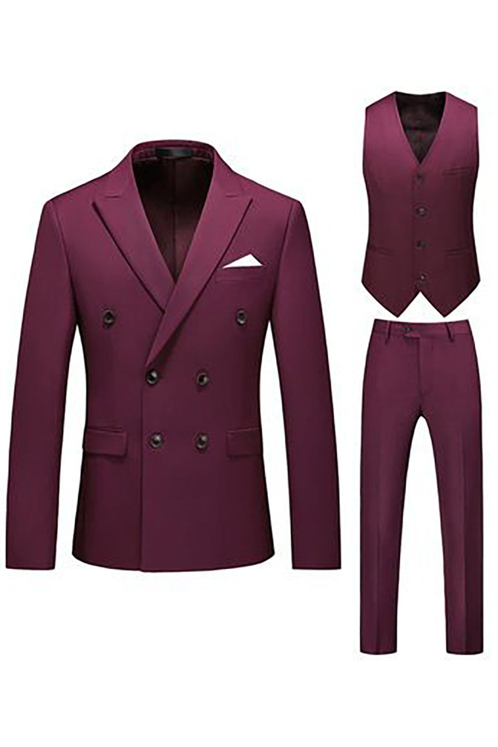 Khaki Double Breasted Notched Lapel 3 Piece menns dresser