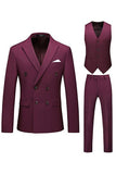 Khaki Double Breasted Notched Lapel 3 Piece menns dresser