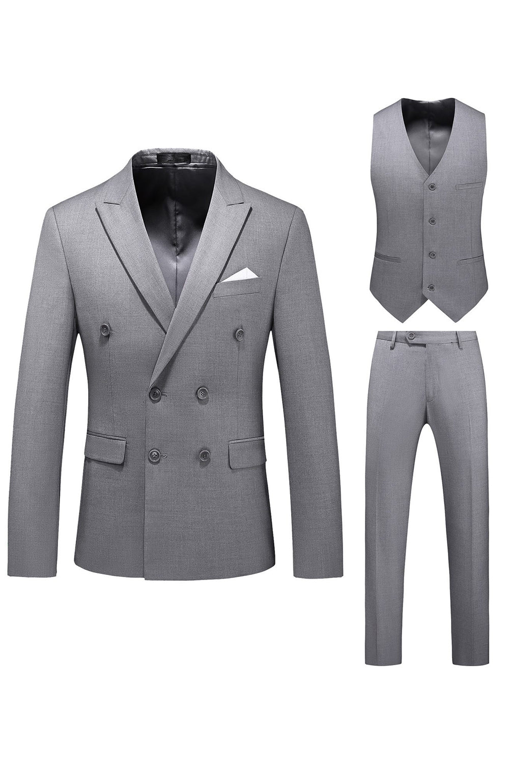 Khaki Double Breasted Notched Lapel 3 Piece menns dresser
