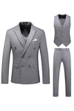 Khaki Double Breasted Notched Lapel 3 Piece menns dresser