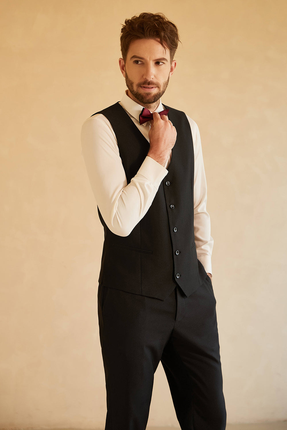 Black Shawl Lapel Single Breasted 3 Piece menn Suits