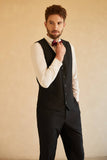 Black Shawl Lapel Single Breasted 3 Piece menn Suits
