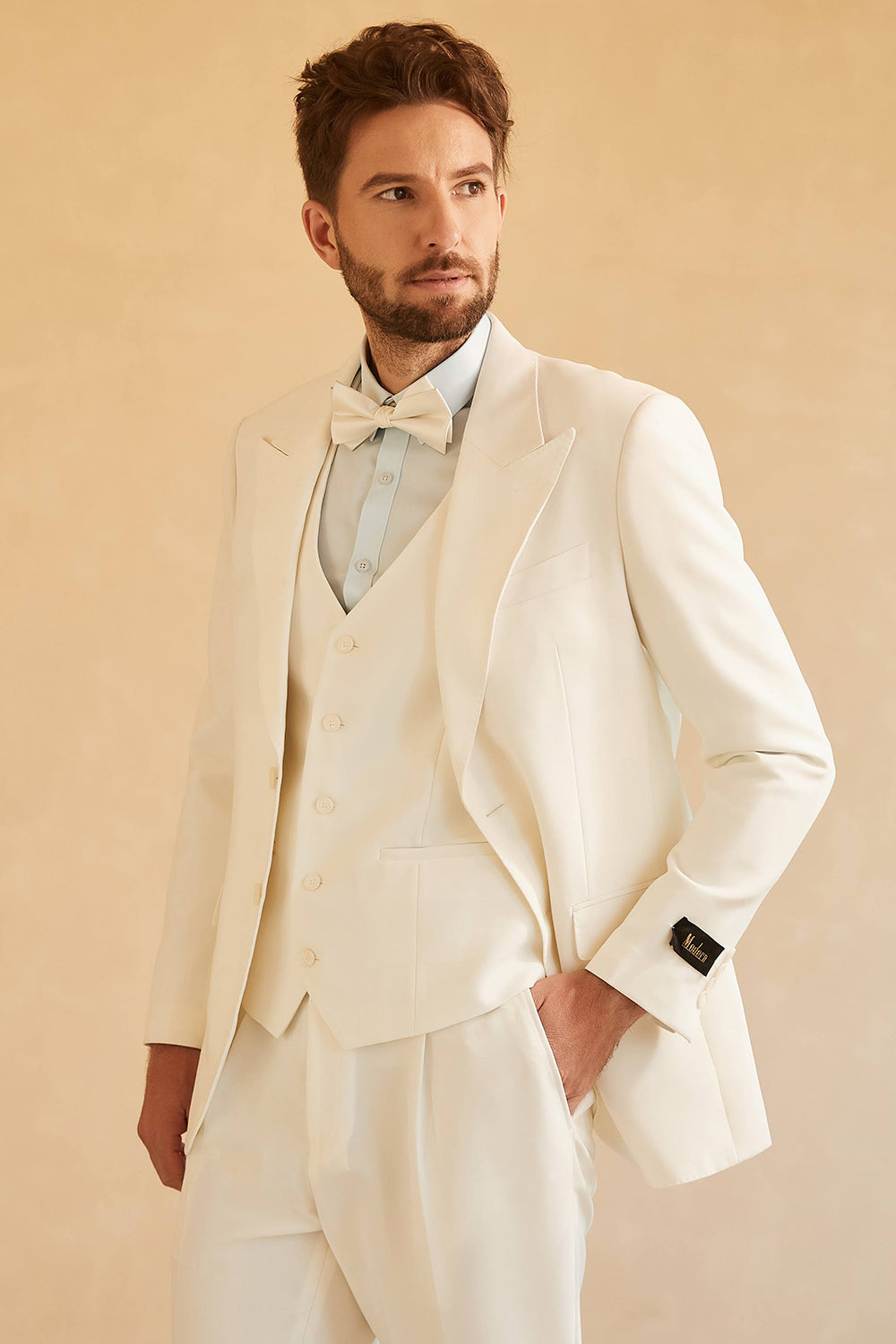 White Peak Lapel Single Breasted 3 Piece menn Wedding Suits