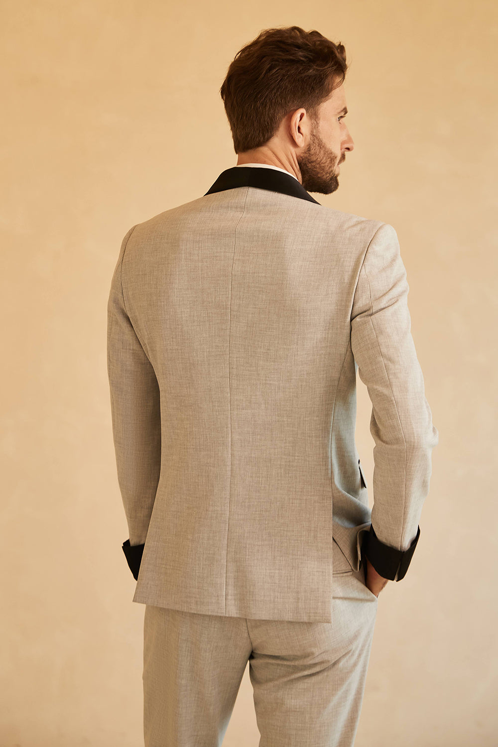 Grey Shawl Lapel Double Breasted 2 Piece menn Suits