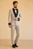 Grey Shawl Lapel Double Breasted 2 Piece menn Suits