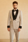 Grey Shawl Lapel Double Breasted 2 Piece menn Suits