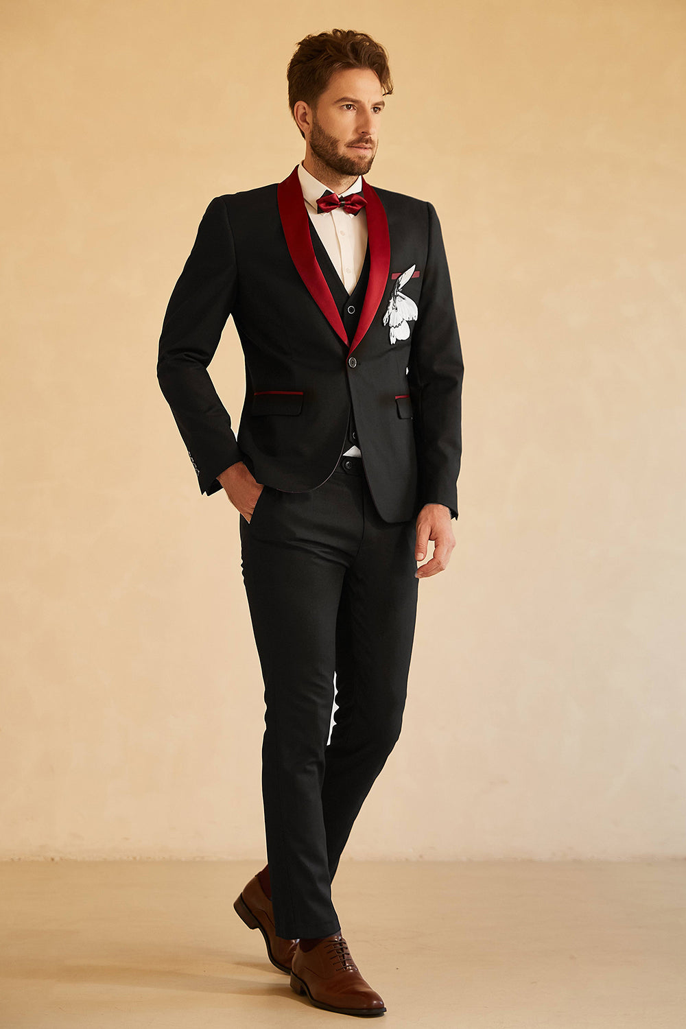 Svart rød sjal jakkeslag menn Prom Blazer