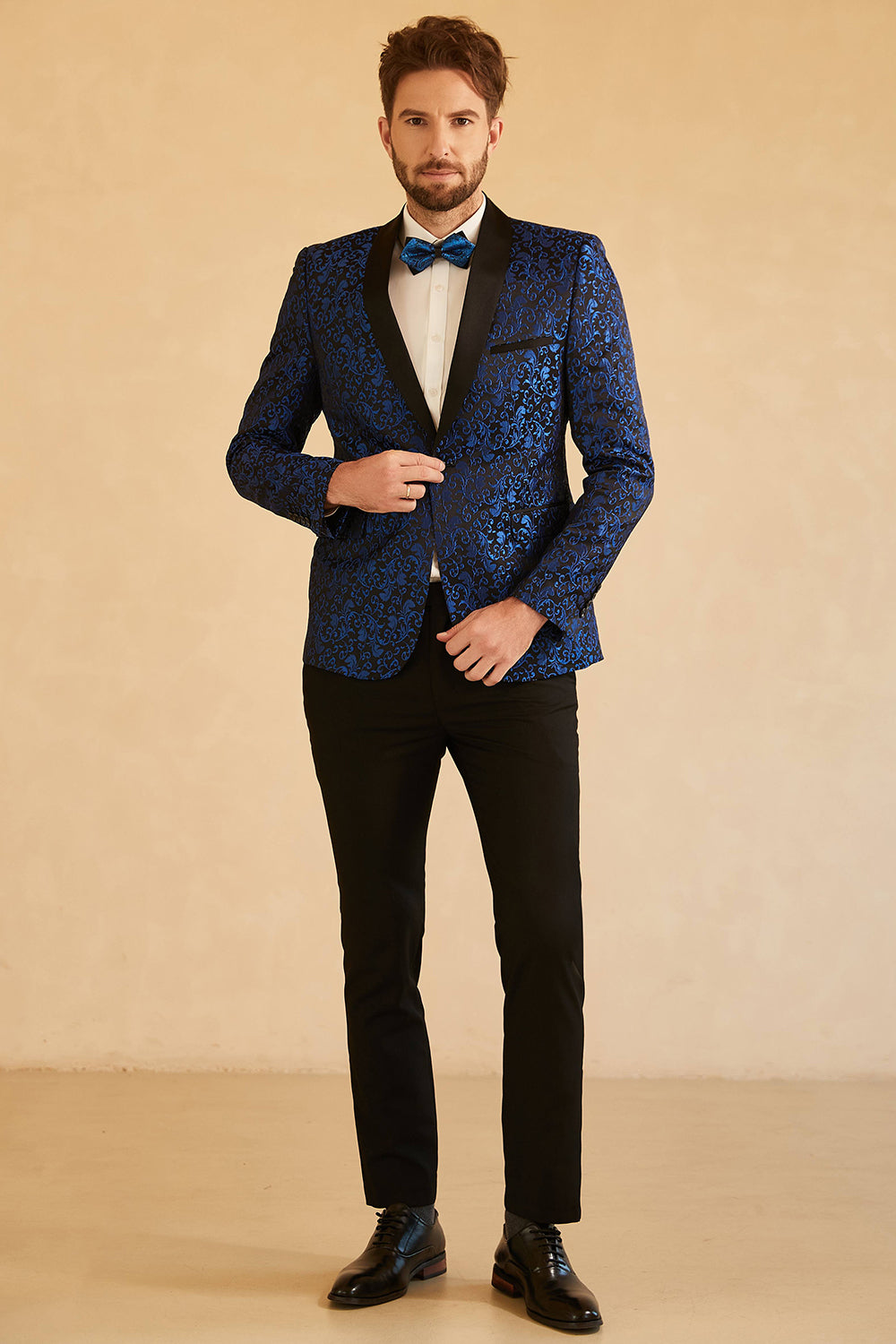 White Shawl Lapel Jacquard One Button Menn Prom Blazer