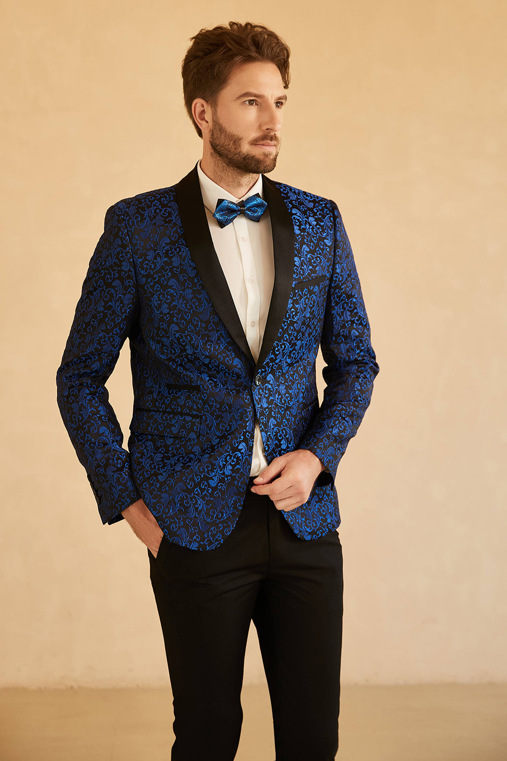 White Shawl Lapel Jacquard One Button Menn Prom Blazer