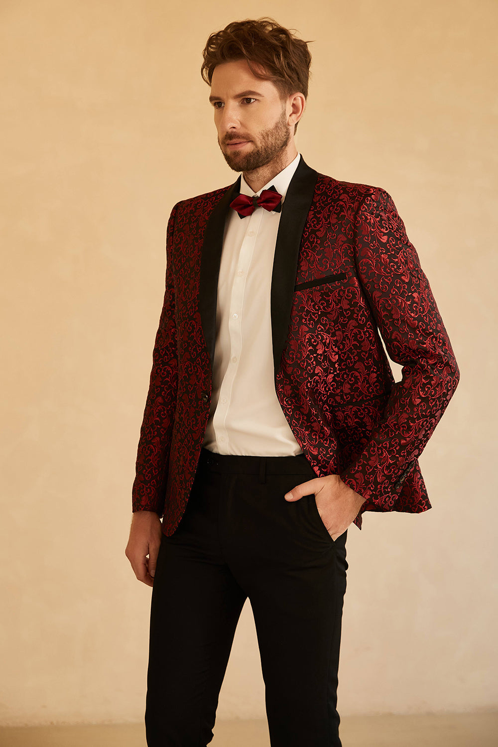 White Shawl Lapel Jacquard One Button Menn Prom Blazer