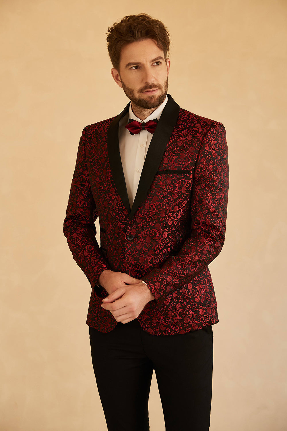 White Shawl Lapel Jacquard One Button Menn Prom Blazer