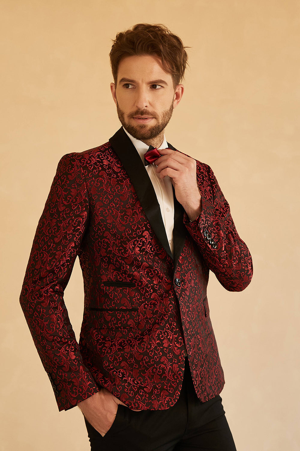 White Shawl Lapel Jacquard One Button Menn Prom Blazer