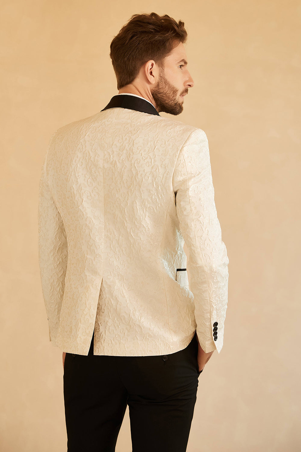 White Shawl Lapel Jacquard One Button Menn Prom Blazer