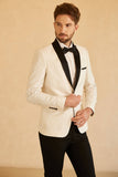 White Shawl Lapel Jacquard One Button Menn Prom Blazer