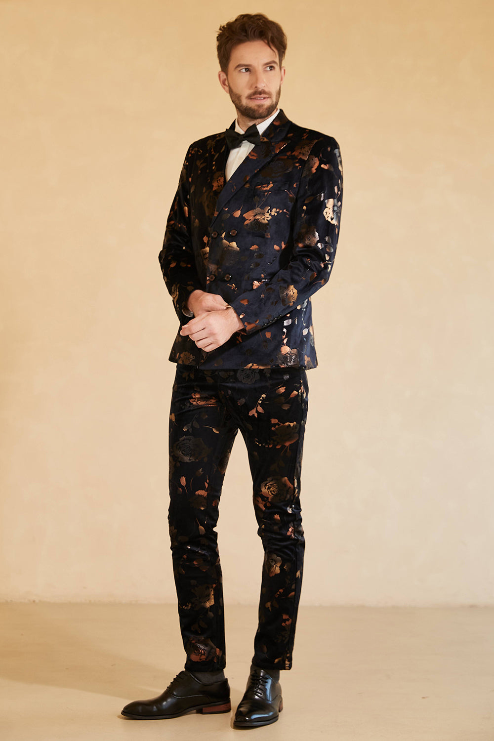 Notched Lapel Double Breasted Black menns bryllupsdrakter