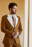 Peak Lapel Single Button Brown menn bryllupsdrakter
