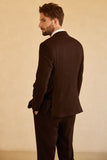 Notched Lapel To Button Dark Brown 3 Piece Suit Wedding