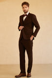 Notched Lapel To Button Dark Brown 3 Piece Suit Wedding