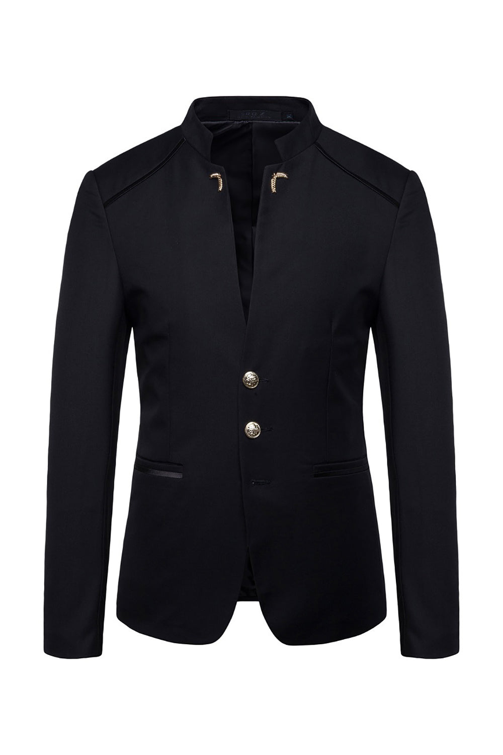 Navy Stand Collar Single Breasted Menn Blazer