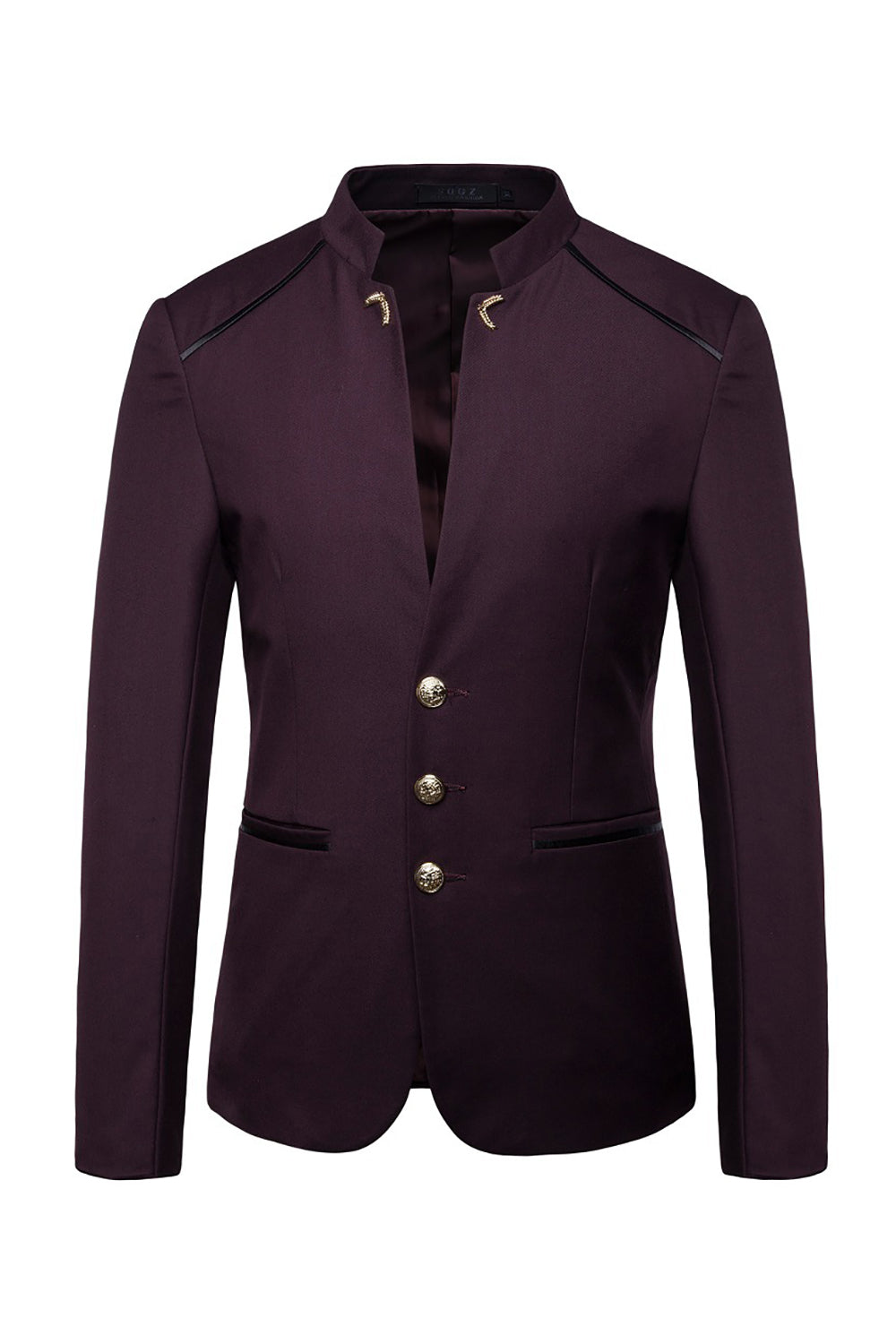 Navy Stand Collar Single Breasted Menn Blazer