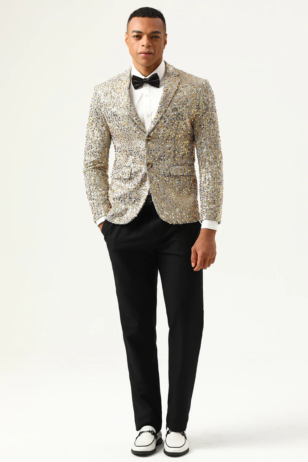 Sparkly Champagne paljetter Notched Lapel menn Prom Blazer