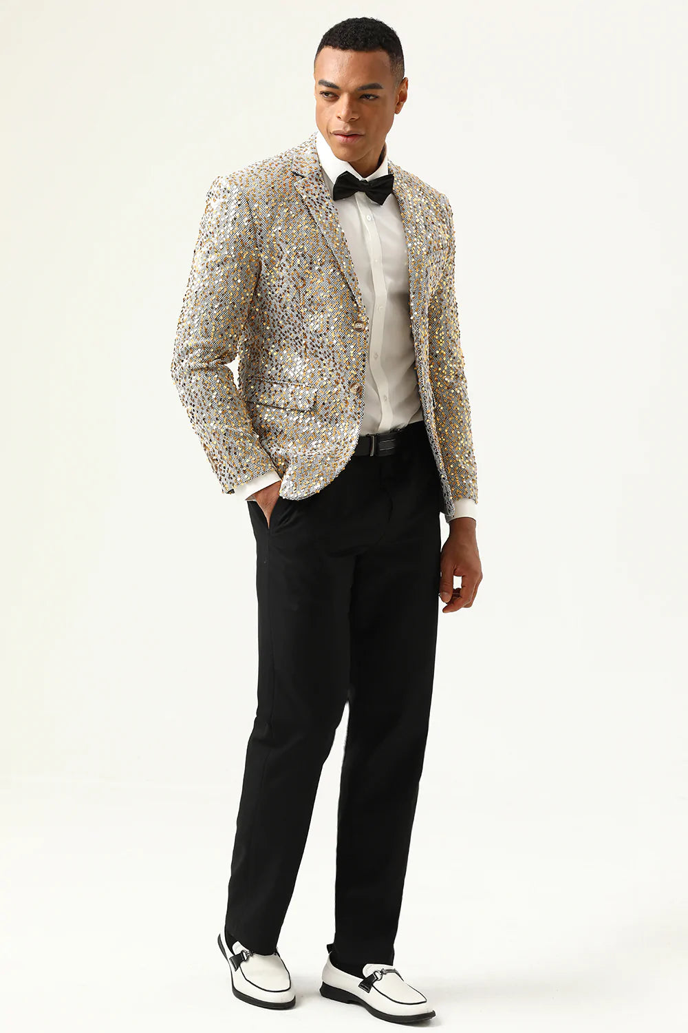 Sparkly Champagne paljetter Notched Lapel menn Prom Blazer