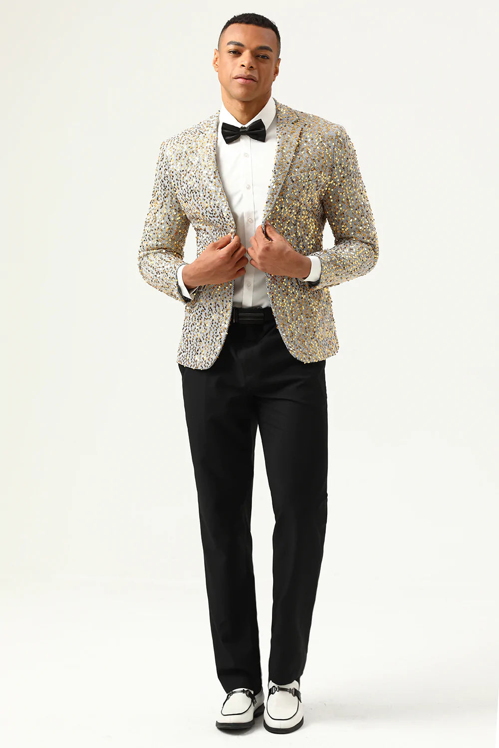 Sparkly Champagne paljetter Notched Lapel menn Prom Blazer