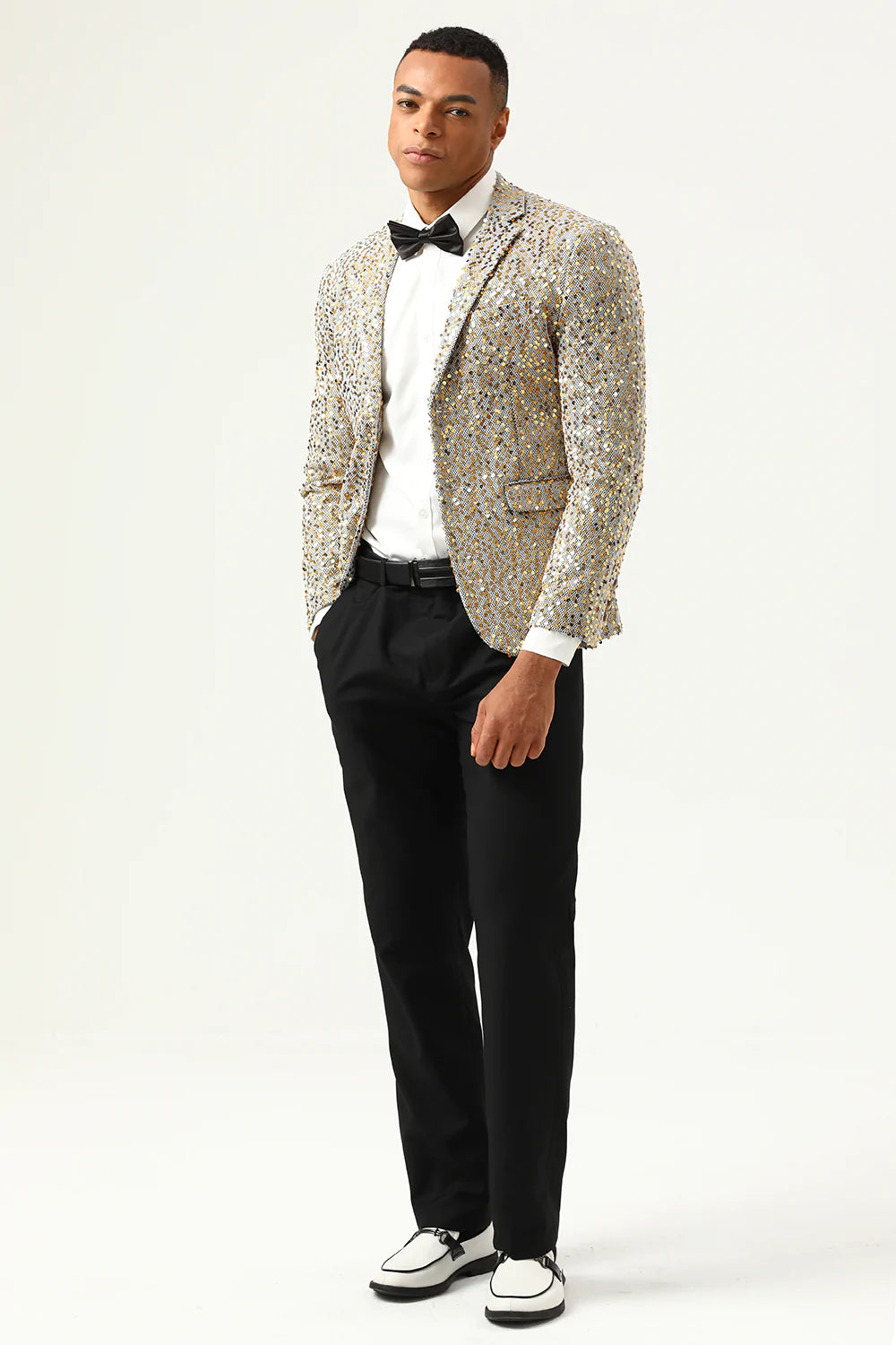 Sparkly Champagne paljetter Notched Lapel menn Prom Blazer