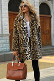 Brown Hakket Lapel Leopard Midi Fuske pels