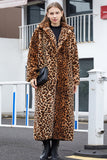Brun leopard hakket jakkeslag fuskepels shearling pels