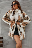 Hvit og brun sjal Lapel Midi Faux Fur Shearling Coat