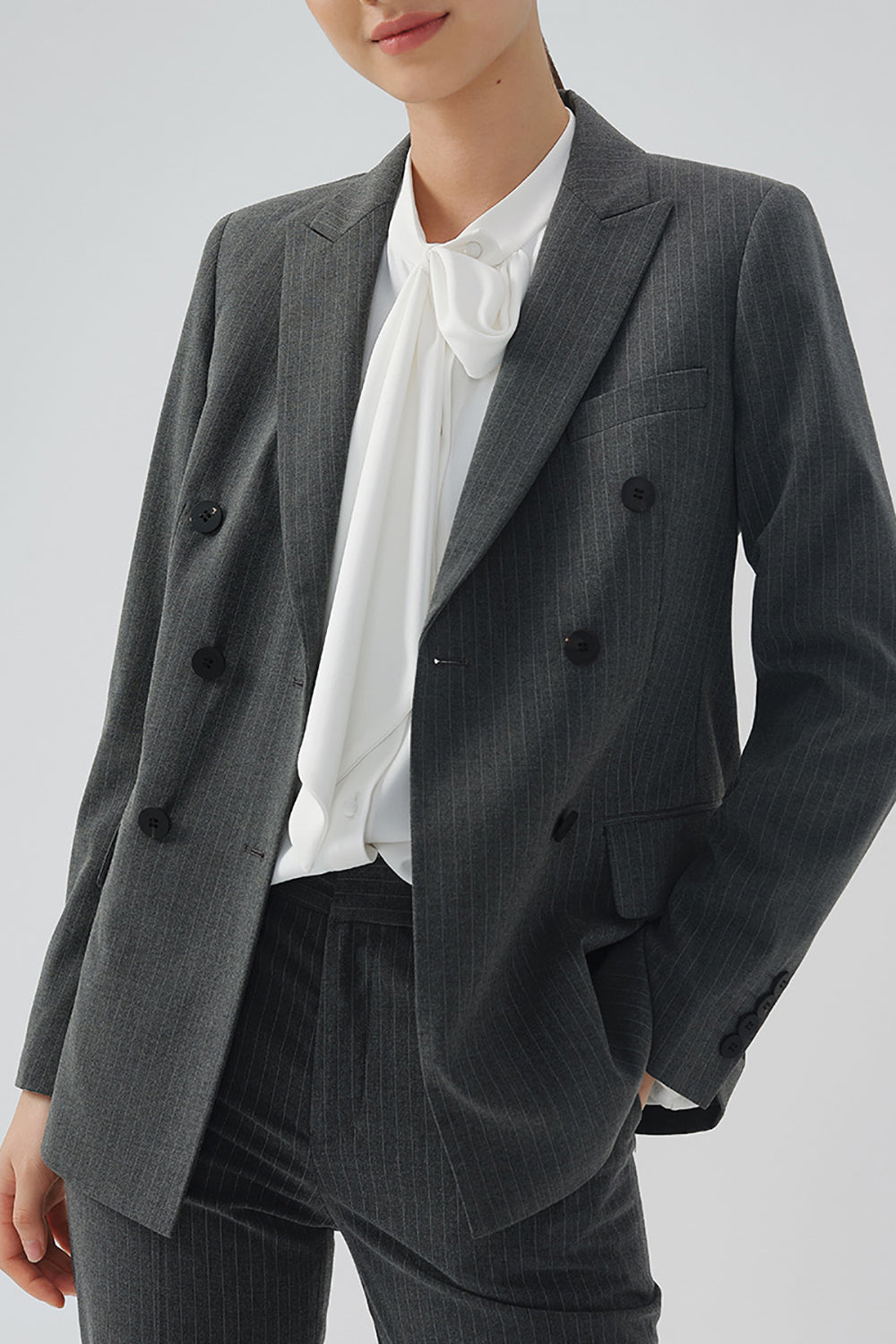 Svart stripet dobbeltbrystet kvinner Party Blazer