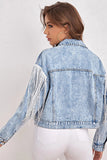 Blå denimjakke med frynser