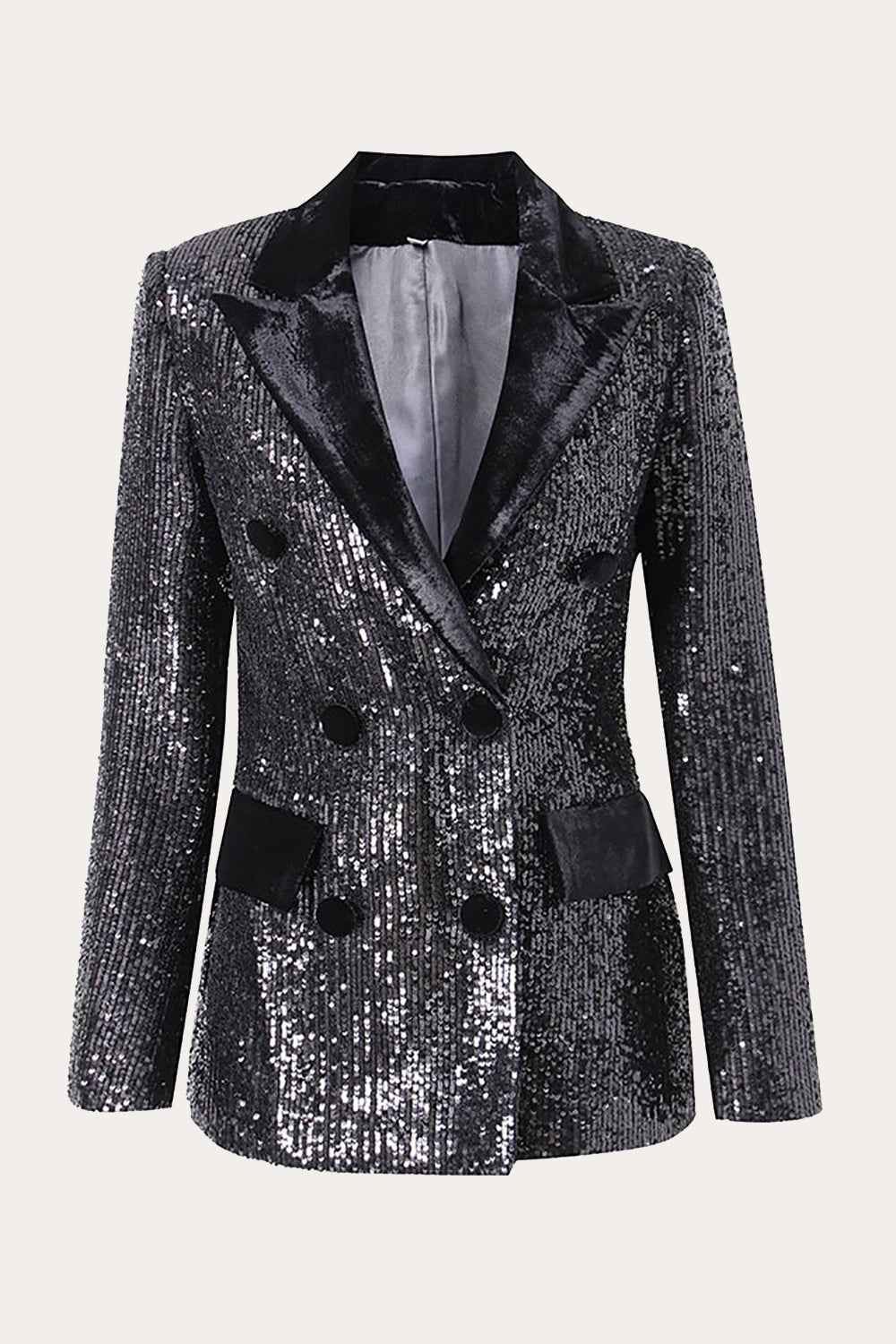 Sparkly Black Sequins Double Breasted Kvinner Prom Blazer