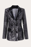 Sparkly Black Sequins Double Breasted Kvinner Prom Blazer