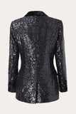 Sparkly Black Sequins Double Breasted Kvinner Prom Blazer