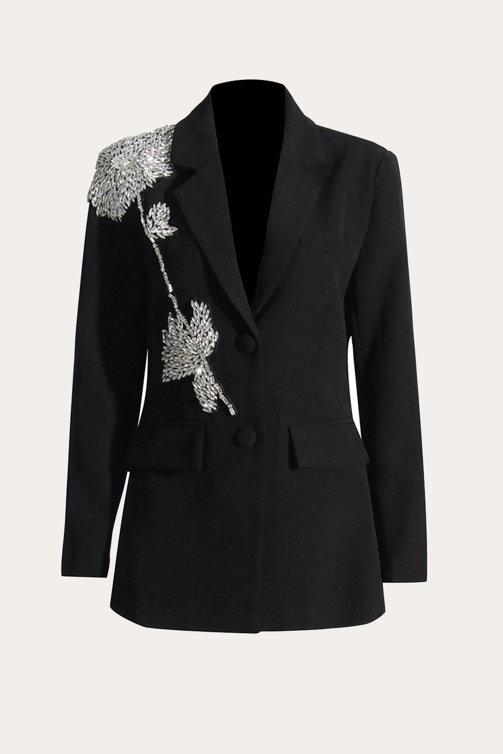 Sparkly Black Beaded Hakket Lapel Women Prom Blazer