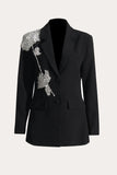 Sparkly Black Beaded Hakket Lapel Women Prom Blazer