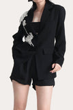 Sparkly Black Beaded Hakket Lapel Women Prom Blazer
