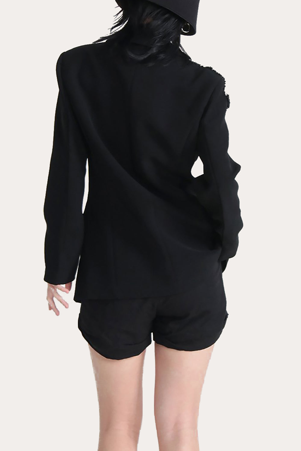 Sparkly Black Beaded Hakket Lapel Women Prom Blazer